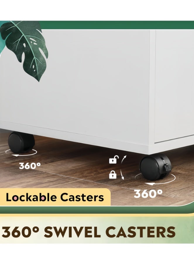 File Cabinet whit Drawer, Small Rolling Filing Cabinet for Home Office, Printer Stand, for A4, Letter-Size Documents (White, WJG005) - Image 5